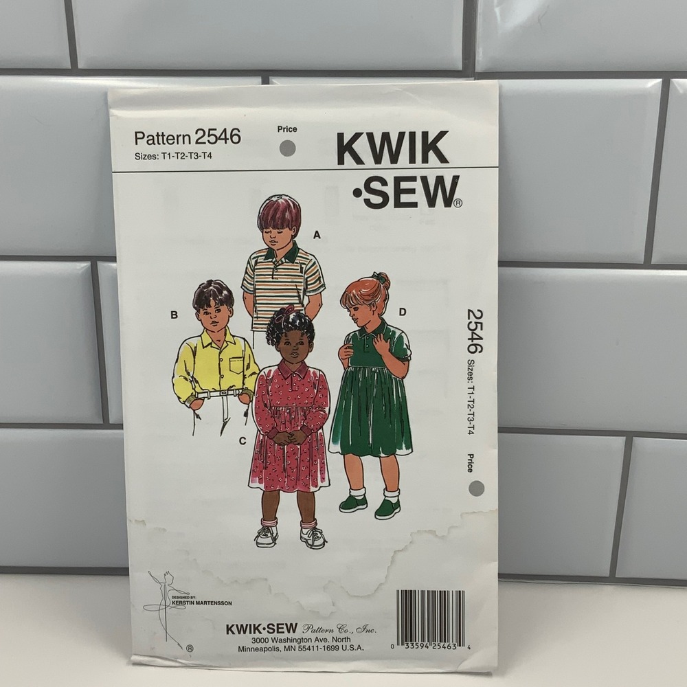 Kwik Sew 2546 Toddler Shirts and Dresses Sewing Pattern Sizes T1-T4 Vintage